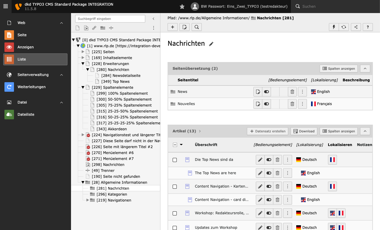 Anlegen von Nachrichten im Typo3-Backend